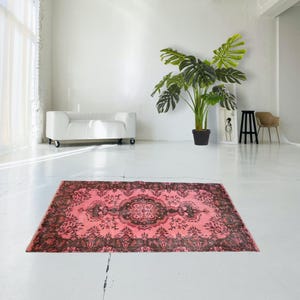 Incredible pink rug, large Vintage pink carpet, handmade worn rug, distressed boho rug, overdyed rug 210x108 cm / 3.5x6.9 ft
