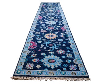 Luxury blue runner rug, blue runner, UNUSED runner, handmade runner, hallway rug, long rug, kitchen runner - 380x80 cm / 2.6x12.5 ft