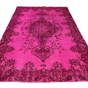 Incredible pink rug, large Vintage pink carpet, handmade worn rug, distressed boho rug, overdyed rug 280x177 cm / 5.8x9.2 ft
