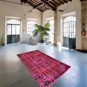 Lovely pink rug, medium pink rug, Vintage pink carpet, handmade worn rug, distressed boho rug, overdyed rug 277x163 cm / 5.3x9.1 ft