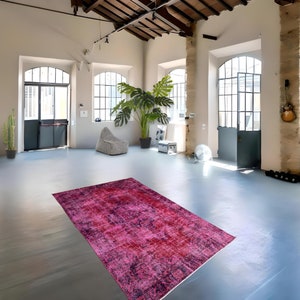 Incredible pink rug, large Vintage pink carpet, handmade worn rug, distressed boho rug, overdyed rug 257x165 cm / 5.3x8.4 ft