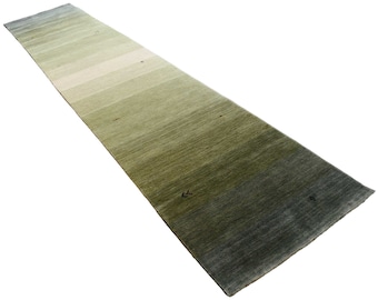 Long Green striped runner rug, gabbeh rug, unused modern rug, handmade boho rug, rainbow green rug - UNUSED - 340x82 cm / 2.7x11.2 ft