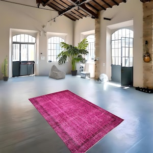 Incredible pink rug, large Vintage pink carpet, handmade worn rug, distressed boho rug, overdyed rug 256x163 cm / 5.3x8.4 ft