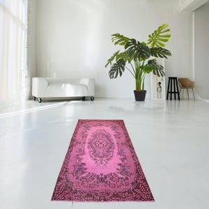Pink rug, large Vintage pink carpet, handmade worn rug, distressed boho rug, overdyed rug 205x107 cm / 3.5x6.7 ft
