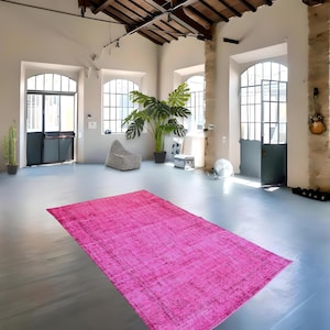 Pink rug, large pink rug, Vintage pink carpet, handmade worn rug, distressed boho rug, overdyed rug 281x171 cm / 5.7x9.3 ft
