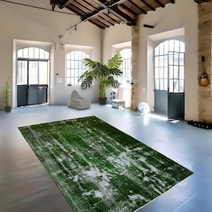 Super vintage Green rug, handmade green rug, Boho Oushak Rug, Handmade overdyed rug, Distressed Rug 287x197 cm / 6.5x9.4 ft