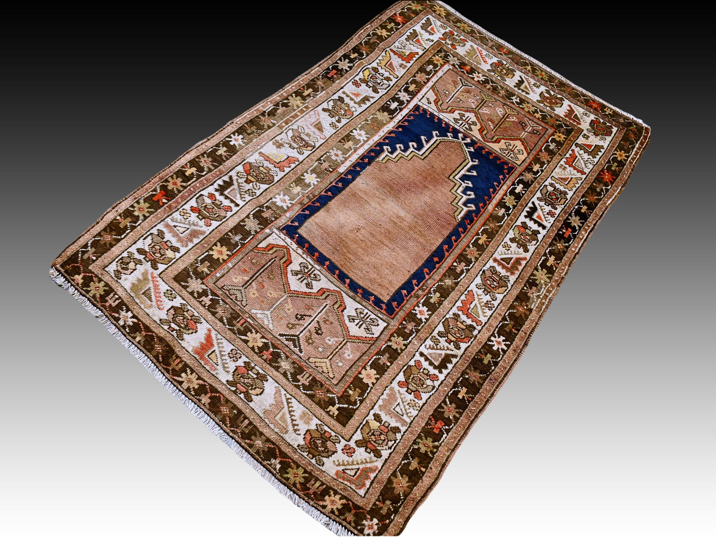 Antique Vintage Prayer Rug Brown Prayer Rug Vintage Rug Etsy