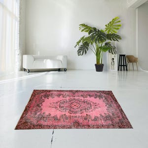 Incredible pink rug, large Vintage pink carpet, handmade worn rug, distressed boho rug, overdyed rug 205x115 cm / 3.8x6.7 ft