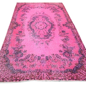 Pink rug, Incredible pink rug, Vintage pink carpet, handmade worn rug, distressed boho rug, overdyed rug 203x115 cm / 6.7x3.7 ft
