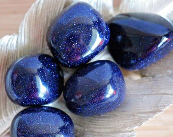 Blue Goldstone Tumbles - Polished - Piece - Natural - Cut - Blue - Glitter - Sparkle - Geode - Crystal - Gemstone - Rock - Home Decor