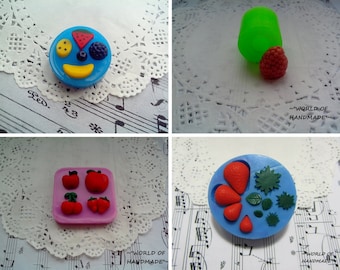 Silicone molds in the form of Miniature fruit in different shapes and sizes. Molds for polymer clay and plastic.