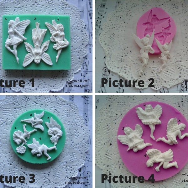 Moules en silicone pour le Scrapbooking sous forme de fées et d’elfes de différentes formes et tailles. Formes pour argiles polymères et plastiques.