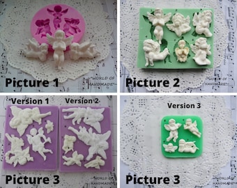 Silicone molds for Scrapbooking in the form of angels of various shapes and sizes. Forms for polymeric clays and plastics.
