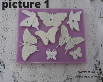 Silicone molds in the form of butterflies of different sizes. Molds for polymer clays and plastics.
