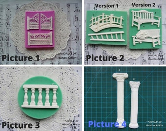 Formes en silicone pour le Scrapbooking sous forme de grilles, clôtures et bancs de différentes formes et tailles. Formes pour pâte polymère et en plastique
