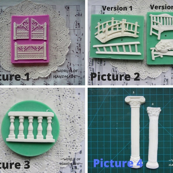 Silicone forms for Scrapbooking in the form of railings, fences and benches of various shapes and sizes. Forms for polymer clay and plastic