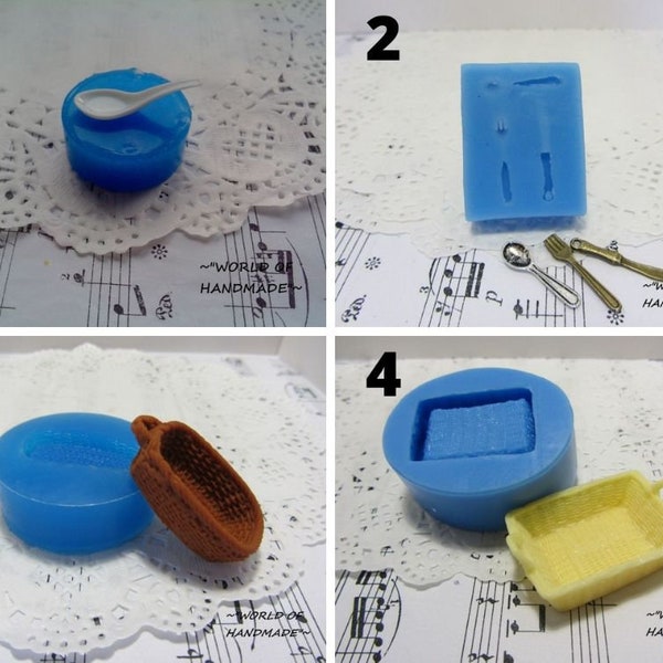 Silicone 3D-molds in the form of kitchen utensils of different shapes and sizes(1:12). Molds for polymer clay, resin (also UV), plastic.