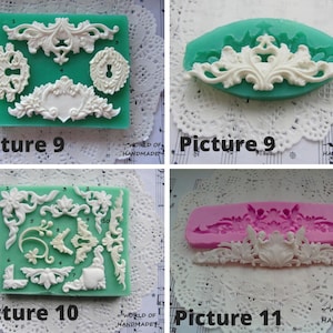 Silicone molds for Scrapbooking in the form of corners, curls and flowers of different shapes and sizes. Forms for polymer clay and plastic