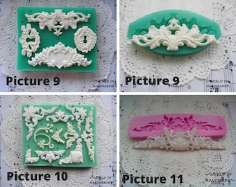Silicone molds for Scrapbooking in the form of corners, curls and flowers of different shapes and sizes. Forms for polymer clay and plastic