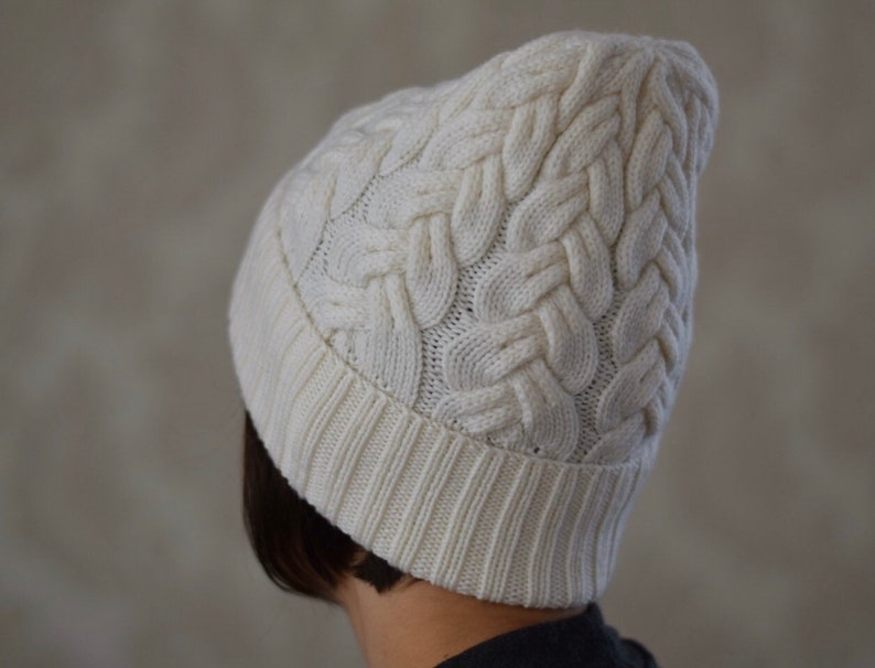 Knit hat women white merino wool hand knit beanie hand made gift