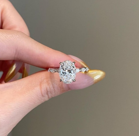 3 CT Halo Oval Cut Moissanite Engagement Ring in Solid Etsy