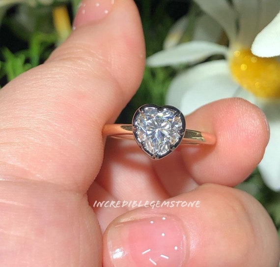 Bezel Setting Ring 2 CT Heart Shape Moissanite Engagement Etsy