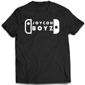 May include: Black t-shirt with a white graphic of a Nintendo Switch Joy-Con controller and the text "JOYCON BOYZO".