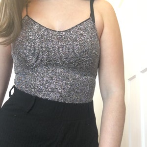 Gorgeous Vintage Dead Stock Glittery Lurex Bodysuit / Metallic Silver and Black / 1980s / Party / Made in England / Size 4-8 / New in Packet