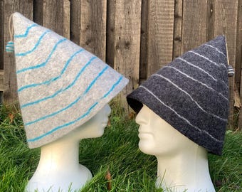 Handmade Striped Grey Felt Sauna Hat