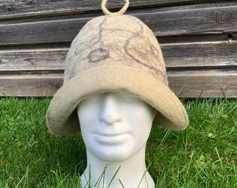 Felted Wool Sauna Hat: Handmade Head Protection for Spa Use with an Abstract Design