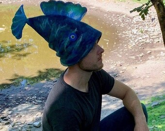 Sauna Hat Felted Fish Hat Handmade Fan 