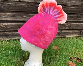 Sauna Hat Felted Wool Hat: Pink Betta Fish Design 55-56cm