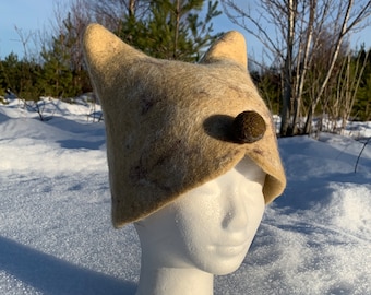 Felted Animal Ears Hat, Wool Ears Hat, Sauna Hat