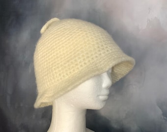 Natural Wool Crochet Sauna Hat, Gently Felted Bucket Style