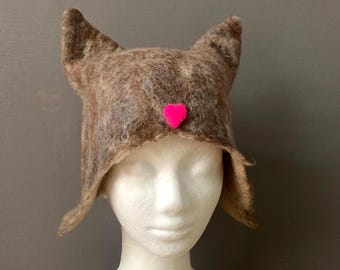 Felted Wool Sauna Hat: Animal Ears Design