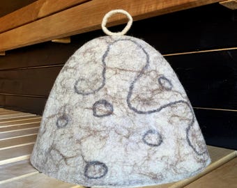 Felted Wool Sauna Hat: Handmade Head Protection for Spa Use with an Abstract Design