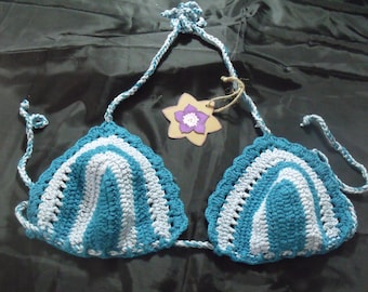 Bleu Crochet Bikini Top - Crochet Halter Bikini Top - Crochet Soutien-gorge Haut - Crochet Bralette - Crochet Maillot de bain - Crochet Triangle Bikini Top