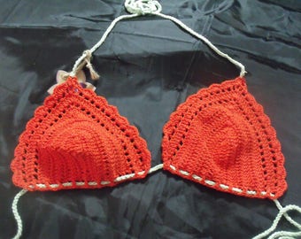 Orange Crochet Bikini Top - Crochet Halter Bikini Top - Crochet Bra Top - Crochet Bralette - Crochet Maillot de bain - Crochet Triangle Bikini Top