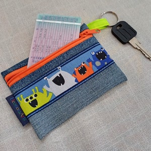 Schlüsselmäppchen Jeansstoff, Upcycling Denim Mäppchen für Schlüssel Fahrkarte Führerschein