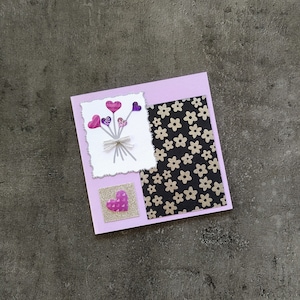 Carte faite main, bouquet de coeurs