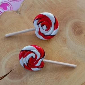 Set of two customizable polymer clay lollipop barrettes