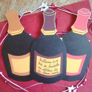 Carte d'anniversaire personnalisable, carte de fêtes, faite main, bouteille de champagne, plusieurs coloris au choix