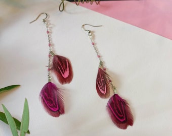 Feather earrings for women pink color