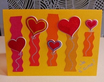 Carte faite main ballons cœur carte amour