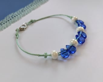 Bracelet pour femme, perles de verre et lien de coton