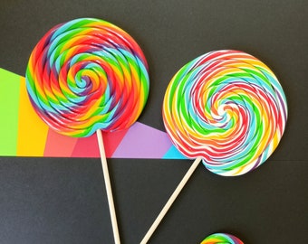 Grande sucette décorative arc-en-ciel multicolore sucette xl de fête foraine bonbon en pâte Fimo décoration de fête sucette géante