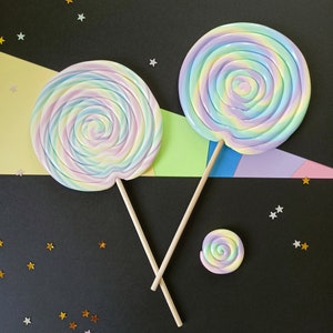 Large decorative lollipop rainbow pastels xl funfair lollipop candy in Fimo paste party decoration giant lollipop