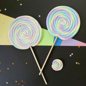 Grote decoratieve lolly regenboogpastelkleuren xl kermislolly Fimopasta snoep feestdecoratie gigantische lolly