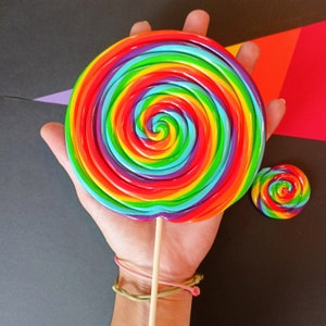XL decorative lollipop multicolored rainbow funfair lollipop Fimo paste candy party decoration giant lollipop