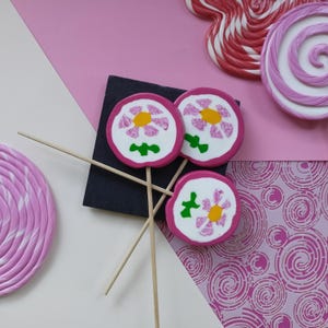 Retro decorative lollipop with candy flower patterns in Fimo paste vintage lollipop party decoration